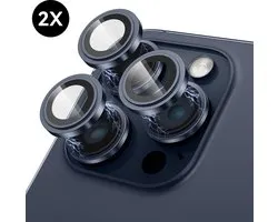Camera Lens Screen Protector geschikt voor iPhone 15 Pro / 15 Pro Max Camera Lens Screen Protector - Blauw Titanium - Screenprotector - 2 stuks - Camera Protector geschikt voor iPhone 15 Pro - Gehard Glas