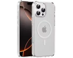 Coque New Age Devi pour iPhone 16 Pro Max - Compatible MagSafe - Siliconen - Bord Witte - Transparente