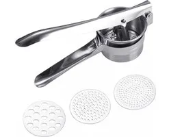 Presse-purée - Pince à purée - RVS - incluant 3 disques de structure différents - Râpe à pommes de terre - Pilon à purée