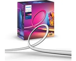 Philips Hue Hue White and Color Ambiance Lightstrip Hue Play gradient 65 pouces Conçu pour les TV de 65” à 70” Inclut l'alimentation électrique et les supports Associe un éclairage blanc et coloré Nécessite un pont Hue Bridge et une Hue sync box