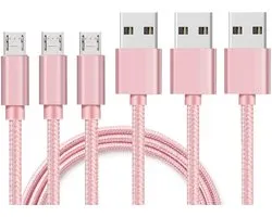 3x Câble Micro USB vers USB A Nylon Tressé Rose - 1 mètre - Câble de chargement pour Samsung Galaxy Tab A 8.0 2019 : écran 8 pouces , références : SM-T290/ SM-T295
