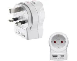 Adaptateur de voyage "EU to UK", 1 x USB-A, 1 x USB-C (PD), 20 W