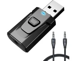 Bluetooth adapter USB 5.0 2-in-1 (zender en ontvanger), draadloze stereo-audio met 3,5 mm jack voor tv, pc, auto, luidspreker, hoofdtelefoon, handsfree, zonder latentie