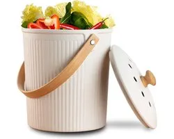 Keuken Compostbak, LALASTAR Aanrecht Compostbak met Deksel, Gemaakt van Duurzame Bamboevezel, Geurloze Keuken Compost Emmer, 1 Gallon, Crème
