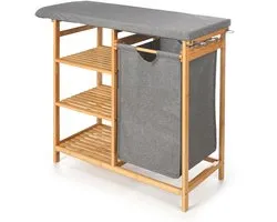 Kipit - Bamboe kast met strijkplank en wasmand BAMY, 111 x 34 x 82 cm - grijs