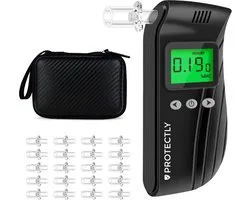 Protectly® Digitale Alcoholtester PRO - Incl. 20 Extra Mondstukjes – Alcoholtesters - Blaastest Alcohol – Alcoholmeter – Geschikt voor o.a. Nederland, Frankrijk en België - Oplaadbaar
