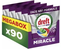 Dreft Platinum Miracle All In One - 30 Minutes Miracle Capsules Lave-Vaisselle - Notre Nettoyant N° 1 Pour Les Résidus Alimentaires Tenaces - 90 capsules