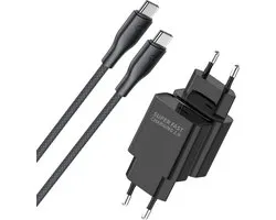 Chargeur ultra rapide 25 W - Adaptateur Power USB C + câble USB-C de 1 mètre - Convient pour Samsung S21, S22, S23, S24 S20, S10, Ultra, Plus, A53, A54, A55, A14, A73, A72 - Convient pour iPhone 16 Chargeur - Phreeze Original