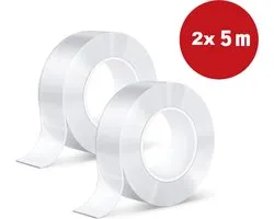 Nano Tape - Bricolage - 10 mètres de long (2x5m) - 1 cm de large - Ruban adhésif double face Extra fort - Ruban adhésif double face transparent Extra fort - NanoTape - Tape Tape mural - Imperméable - Réutilisable