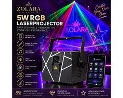 Projecteur laser RGB Zolara 5W - Show laser professionnel - Éclairage avec application Bluetooth, DMX et contrôle sonore - Lampe laser - Projector - Projectorlamp