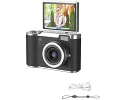 WiseGoods Premium Digitale Camera 48MP & 1080P - Met Klapscherm - LED Lamp - 8x Zoom - Compact Fototoestel - Reizen - Zwart