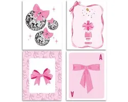 Allecto Plus - Posters avec nœud rose - Décoration murale Trendy avec nœud rose - Décoration de chambre coquette - Décoration esthétique Filles et adolescentes - Décorations parfaites pour la maison, la chambre d'étudiant (Style 2)