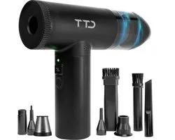 TTD® Air Duster Pro 2-en-1 - Dépoussiéreur et voleur de souffle avec 7 accessoires - Air comprimé - Air comprimé pour Ordinateur - Moteur 90 000 tr/min et puissance d'aspiration 12 kPa - Rechargeable par USB