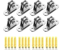8x Katrol - Hijshaak - Katrollen - Katrolwielen - Katrol met duplex-lagers - Katrol roestvrij staa - Katrol klein - Katrol voor touwen - Voor 3-6 mm touwen - Met 16 schroeven en 16 hulzen - Voor schuifpoorten - Voor lagers, roldeur, waslijn, fitness
