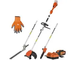 Powerplus POWDPGMTS1 - Tuin multitool 4-in-1 borstelloos 40V - INCL. batterij 2X20V 5.0/2.5AH en lader - HANDSCH. - 3 ACC.