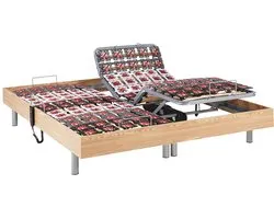 Vente-unique Elektrische lattenbodem met contactplaatjes van eikenhout van Ysmée - 2 x 78 contactplaatjes - 2 x 90 x 200 cm - OKIN motoren