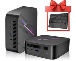 Blackview MP100 Mini PC avec clavier QWERTY - 16 GB DDR4 - 512 GB M.2 SSD - AMD Ryzen™ 5 7430U - Jusqu'à 4,3 GHz - Windows 11 Pro - WiFi 6 - USB 3.2 * 2 Type A 2.0 * 1 - 4K UHD - Éclairage RGB - BT 5.2 - Noir