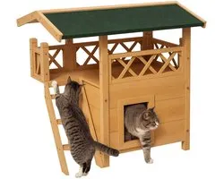 PawHut Katzenhaus mit Treppe und Dach D30-076V02