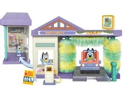 BLUEY - Ensemble de jeu Lave-Auto de Bluey - Incl. figurine de Bluey, voiture, pompe à essence et petite boutique