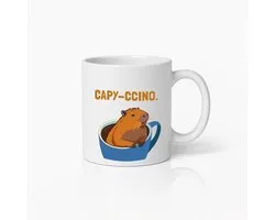 Mug blanc "Capy-ccino" Capybara mignon 330 ml – Mug à jeu de mots amusant sur le café – Cadeau sympa pour les amoureux des animaux et les fans de café