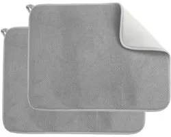 Tapis de séchage vaisselle - 2 pièces - Tapis égouttoir - Tapis de bar - Microfibre - Tapis égouttoirs - Tapis de séchage cuisine - Tapis de plan de travail - Tapis de vaisselle - Tapis de vaisselle facile à nettoyer - 40 x 30 CM - gris