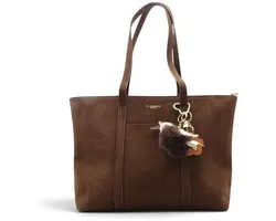 Flora&Co - SOLIS - suède look - grote handtas/tote bag met lange instelbare draagriem - chocolat/bruin - geschikt voor A4 - ideaal voor school- of werktas