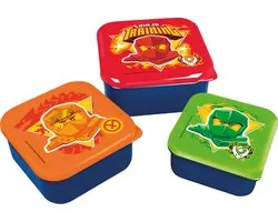 LEGO Ninjago 3-in-1 Snackdoosjes - 3 formaten - Vierkant - Sluit goed af - Lunchboxen voor kinderen - Los deksel - Geschikt voor koekjes, fruit en snacks - Donkerblauw