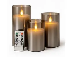 LED Kaarsen à flamme mobile – Set de 3 – Télécommande – Intensité réglable – Minuterie – Flamme vacillante – Fonctionne sur piles – Bougies de Noël