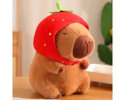 Klikkopers® - Capybara Knuffel - 30 CM - Aardbij Hoed - Capibara Knuffel - Kawaii Knuffel - Kawaii Kussen