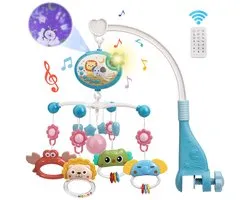 Mobile musical 3 en 1 avec projecteur – minuterie et télécommande, 0-24 mois, Mobile pour bébé avec projecteur d'étoiles et figurines suspendues rotatives – pour garçons et filles