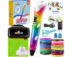 TinyPlay Rainbow 3D Pen Starterspakket XXL – 3D tekenen - 100m Vullingen PLA Filament 1.75 mm – 3d pennen tekenset - Voor kinderen - Sjablonen boek - Opbergcase en tekenmat