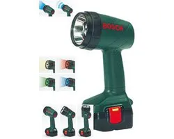 Klein Toys Bosch mini speelgoed lamp - 9,5x6,4x18 cm - kan 90 graden draaien - incl. verstelbare ring licht in vier kleuren en knipperlicht - groen