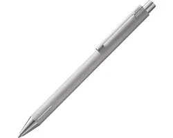 Set LAMY – composé d'un stylo à bille econ 240 en acier inoxydable brossé et d'un étui en cuir noir pour un instrument d'écriture – avec recharge LAMY M 16 noire, largeur de trait M