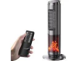 Torenverwarming 2000W – Energiezuinige Verwarmingsventilator met Haard-Effect – Afstandsbediening, Thermostaat, ECO-modus, 70° Oscillatie & Timer (1–8u)