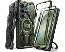 Geschikt voor Samsung Galaxy S26 Ultra – 360 Bescherming met Ingebouwde Screenprotector - Geschikt voor Mag - Drop Tested - Cameralens Cover – Militair Schokbestendig – Met Kickstand – Back Cover Hoesje - Groen