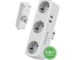 Travelhawk Verdeelstekker 3 Voudig - Stopcontact Splitter - 2 USB Poorten - Wit