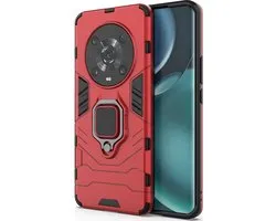 Mobigear Hoesje geschikt voor HONOR Magic 4 Pro Telefoonhoesje Hardcase | Mobigear Armor Ring Backcover Shockproof met Ringhouder | Schokbestendig Magic 4 Pro Telefoonhoesje | Anti Shock Proof - Rood