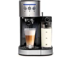 BluMill Koffiemachine - Pistonmachine - Incl. automatische melkschuimer & 2 portafilters - 1,2 Liter Waterreservoir - Zilver