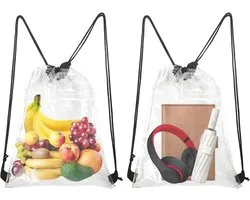 Pack of 2 Transparent Backpack Large Capacity Transparent Sports Bag Unisex Adjustable Gym Bag Waterproof Clear Bag for School Sports Travel Clear L, Clear, L