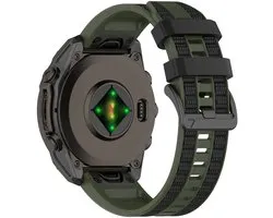 Strap-it Sport bandje met structuur geschikt voor Garmin Fenix 9 (Pro) 47mm - Fenix 8 (Pro-E-47mm) - Fenix 7 (Solar-Pro) - 6 (Solar-Pro) - Fenix 5 (Plus) / Forerunner 970 - 965 - 955 - 945 - 935 - 745 / Quatix 8 - 7 - 6 - 5 - Legergroen/Zwart
