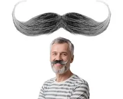 False Beard, Realistic Moustache for Sticking, False Beards Party Artificial Beard Fake Costume Whisker for Christmas Party, Birthday Party, Halloween, Holidays, Cosplay (Grey)