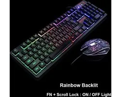 Gaming Keyboard - Muis Sets K13 USB Bedraad - Regenboog LED Backlit Multimedia Ergonomisch Gamer Toetsenbord + 2400 DPI 4 Knoppen - Optical Game 4D Muis + Muismat voor PC Laptop