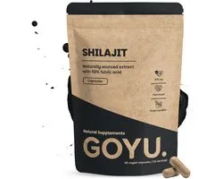 GOYU Shilajit Extract (50% Fulvinezuur) 500 mg 60 Capsules - Shilajit Extract Capsules - Himalaya Mumijo - 50% fulvinezuur - 500 mg per capsule - Vegan - Zonder toevoegingen - Lab getest - 60 dagen voorraad per zakje