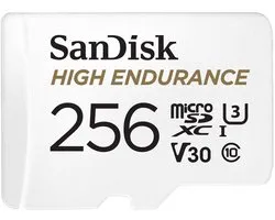 Sandisk High Endurance - microSDXC 256GB - Schokbestendig - Waterdicht - Extreme Temperatuurresistentie