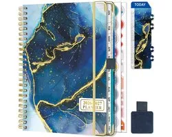Thijox - Gumiho Weekkalender 2026 2027 A5 Planner met Spiraalbinding, Donkerblauw, Schoolagenda met Penlus, Bladwijzer en Planstickers voor Efficiënte