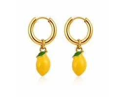 Boucles d'oreilles citron Baccelli pour femmes – Créoles dorées avec breloque citron – Boucles d'oreilles tendance estivales