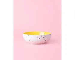 Rasp Bordje Sunset - Geel - Spetters - Stippen - Rasp Schaaltje - Knoflook Rasp - Gember Rasp -Chocolade - Kookliefhebber - Amber Blokjes - Fairtrade - Handmade - Keramisch - Raspen - Schaven - Vegan - Vintage