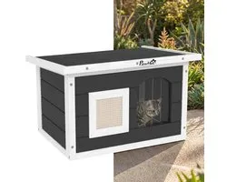 Niche pour chat - Extérieur - Clapier - Cage - Bench - Enclos - 1 étage - Durable - 61 x 45 x 36,5 cm - Grijs