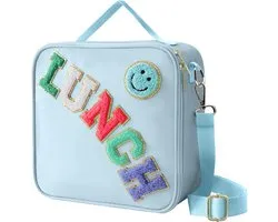 VHV - Lunchbag - Geïsoleerde lunchtas met verstelbare schouderriem - Smiley koeltas voor school en picknick - Blauw