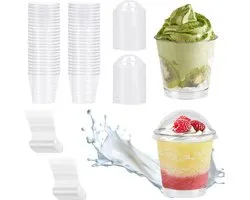 Dessertkopjes set van 50 met deksel en lepels - herbruikbaar dessertcontainers hapjes en tiramisu - Garqitwan - kunststof - doe-het-zelf